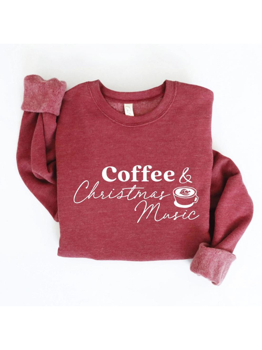 Coffee & Christmas Music Sweatshirt, Maroon