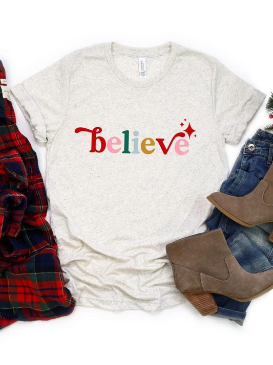 Colorful Believe Adult Graphic Tee, Oatmeal