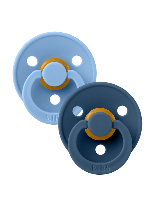 Colour Round Natural Rubber Latex Pacifier 2 Pack, Sky Blue/Steel Blue