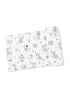 Patterned fabric featuring playful dogs and girls with various activities and colorful accessories.