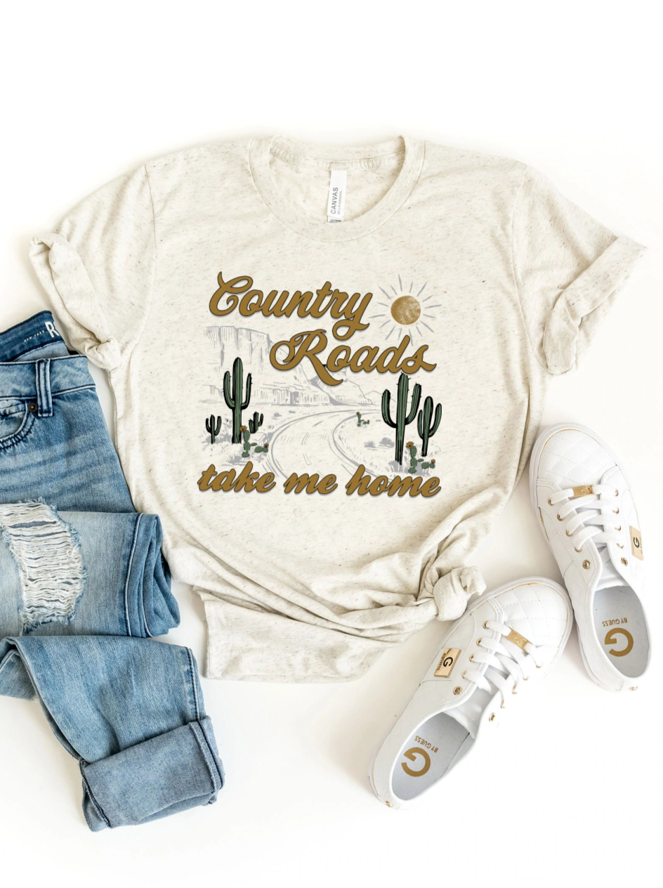 Country Roads Desert Adult Graphic Tee, Oatmeal