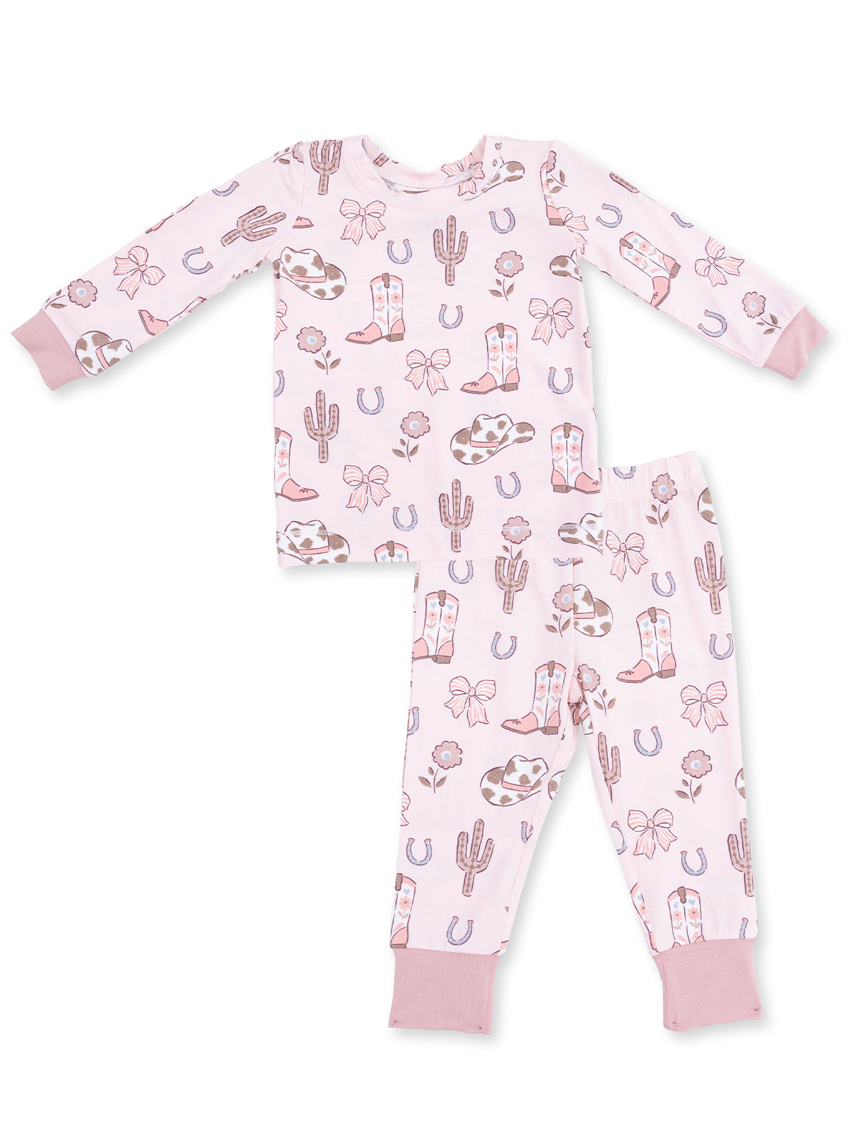 Long Sleeve Loungewear Set, Cowgirl Boots & Bows