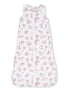 Children's sleep sack with a whimsical animal print, including horses, and a soft, lightweight design.