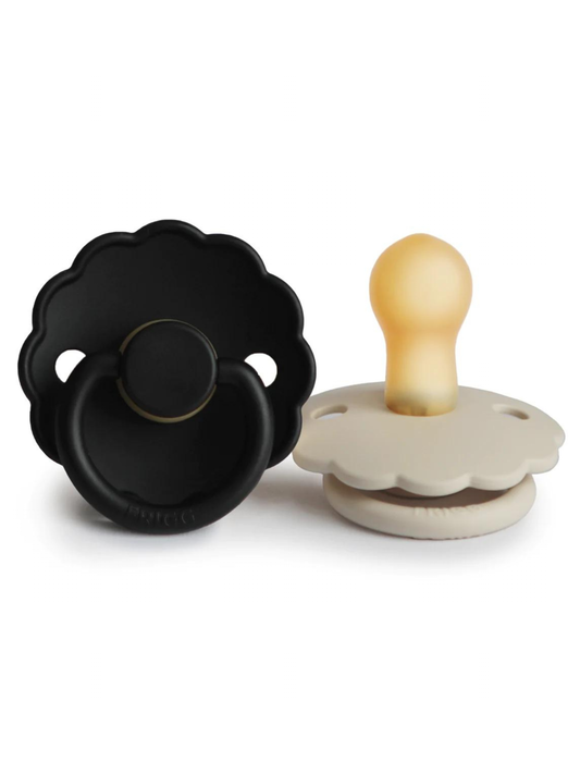 Daisy Natural Rubber Pacifier 2-Pack, Jet Black/Cream