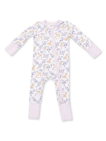 2-Way Zip Romper, Floral Deer