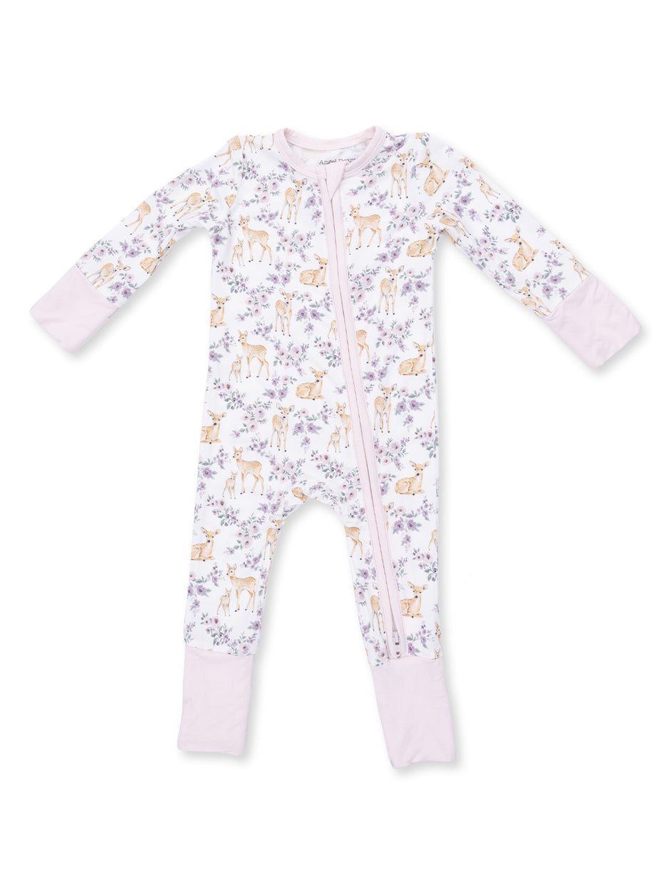 2-Way Zip Romper, Floral Deer