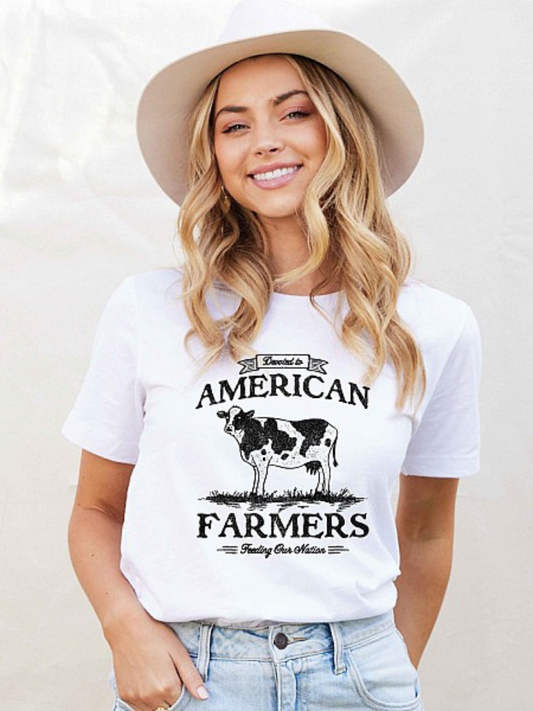 Devoted To American Farmers Women's Graphic Tee, White