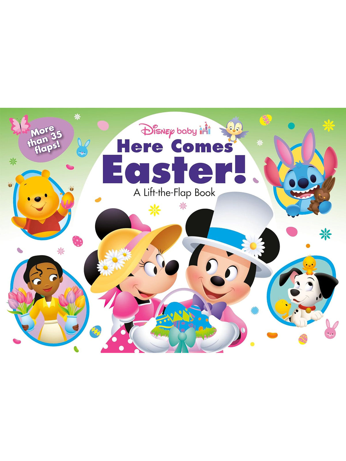 Cover of "Disney Baby: Here Comes Easter!" featuring Mickey and Minnie Mouse with friends, decorated Easter eggs, and flaps.