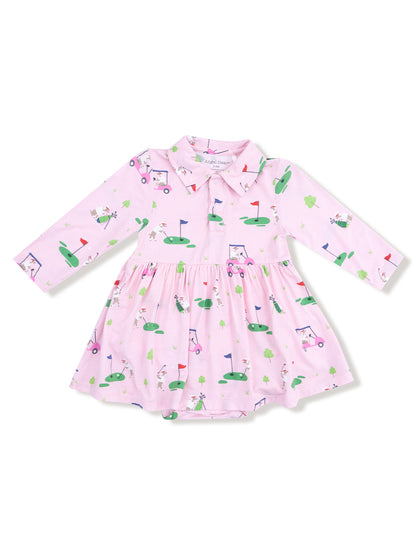 Long Sleeve Polo Bodysuit Dress, Dog Gone Golf Pink