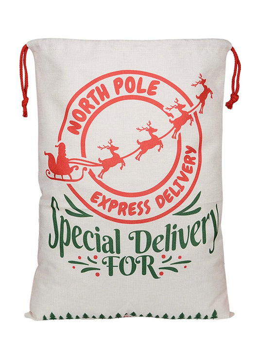 Drawstring Santa Sack, North Pole Express Delivery Natural