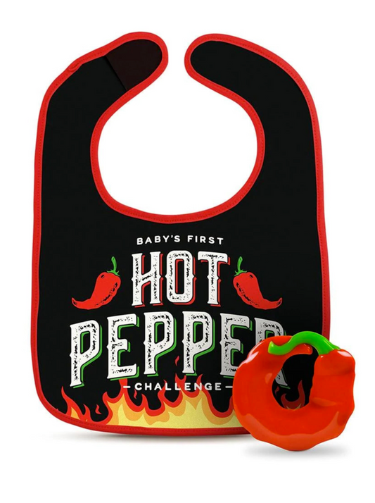 Dressed to Spill Bib & Teether Set, Hot Pepper