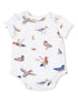 Short-sleeve baby bodysuit with a playful duck print on a white background. Perfect for casual wear.