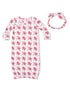 Floral baby gown set featuring pink roses and a matching headband. Ideal for infants and styled for comfort.