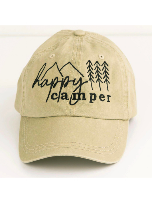 Embroidered Canvas Hat, Happy Camper Trees