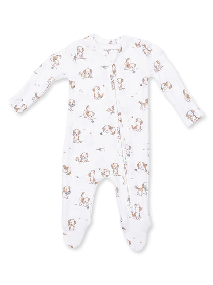 Ribbed 2-Way Zip Footie, Explorer Puppy Blue