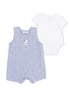 Blue gingham baby romper with a cow detail and a white short-sleeve bodysuit. Perfect for infants.
