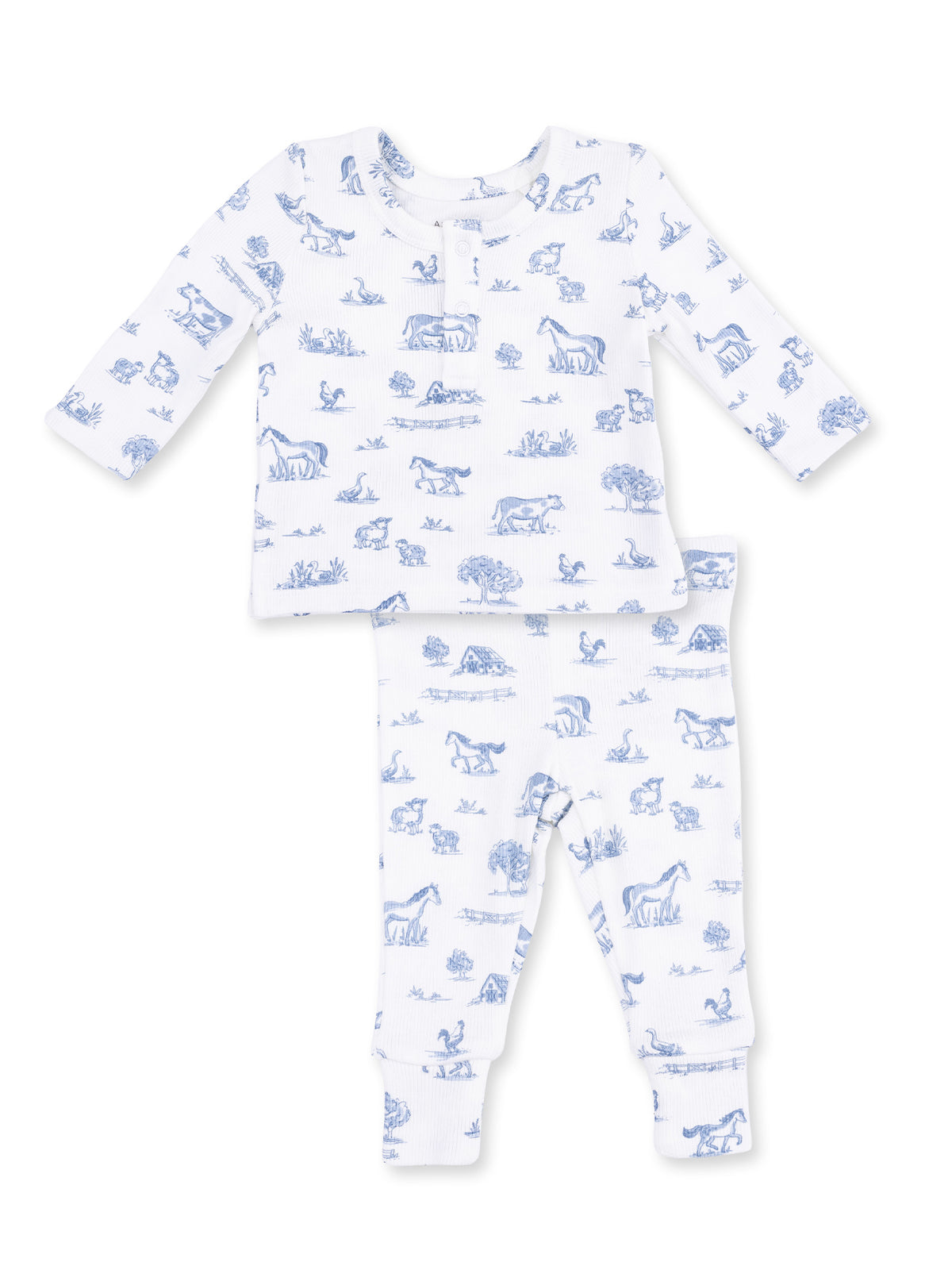 Ribbed Long Sleeve Henley Play Set, Farm Friends