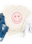 Floral Happy Face Women's Graphic Tee, Cream