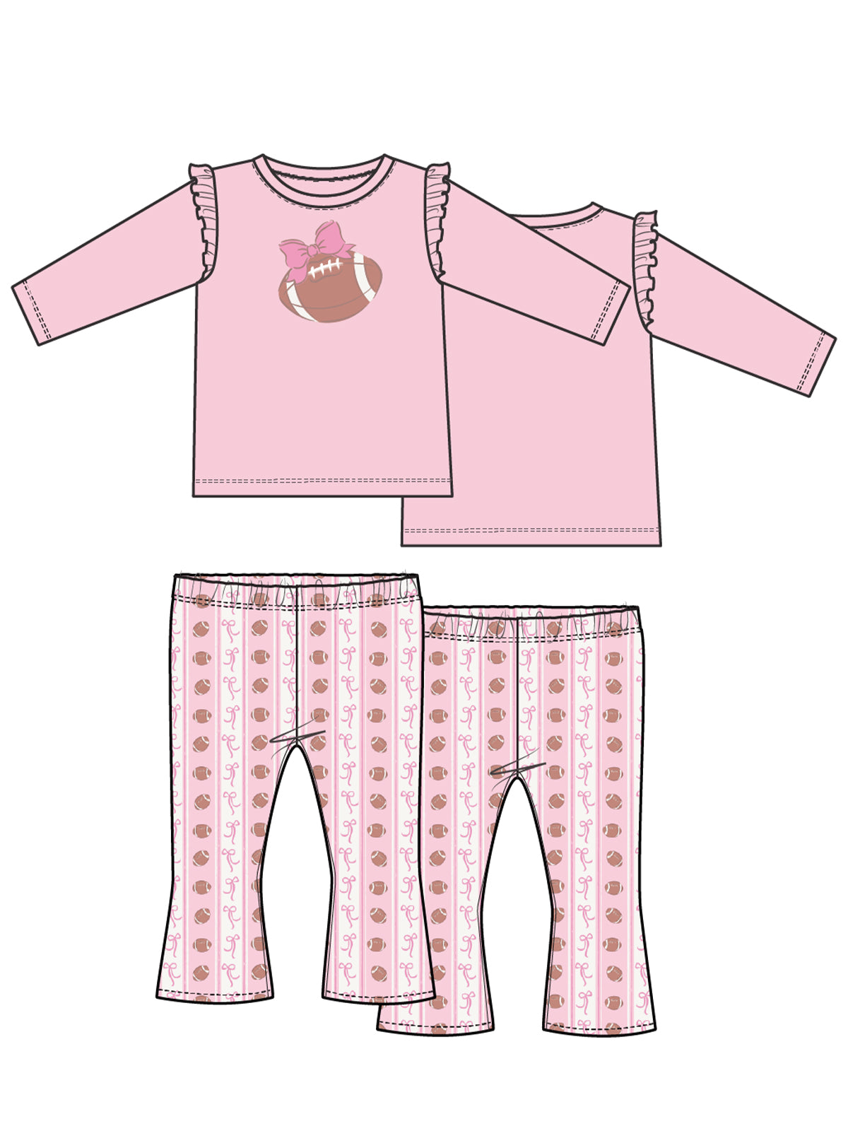 Long Sleeve Ruffle Tee and Baby Bells, Football Bow Stripe