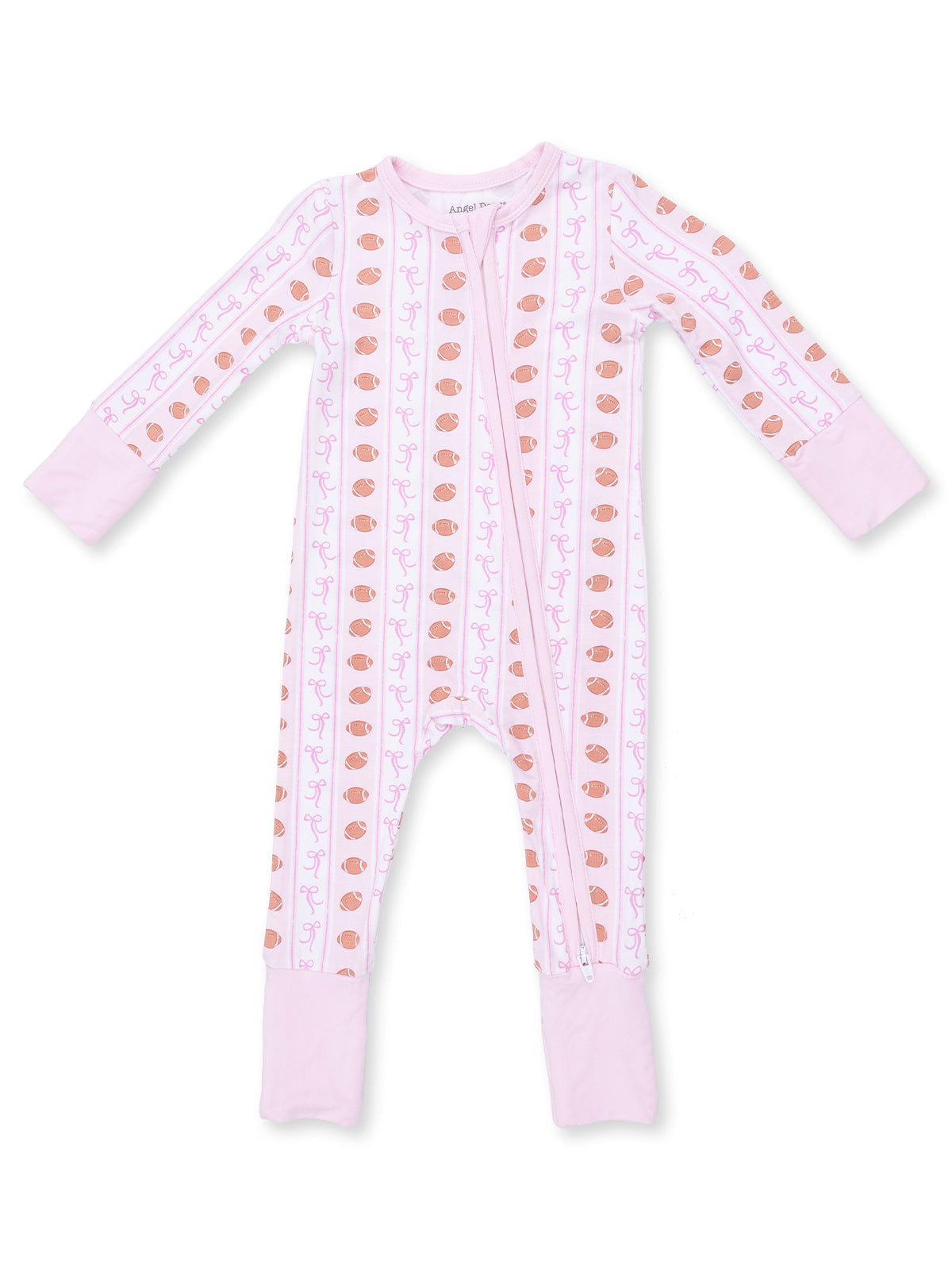 2-Way Zip Romper, Football Bow Stripe
