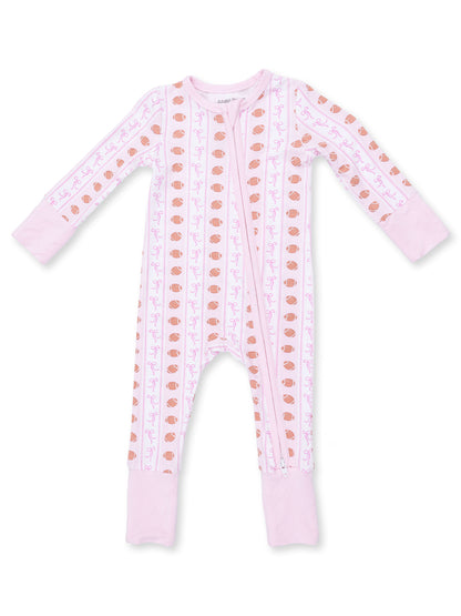 2-Way Zip Romper, Football Bow Stripe