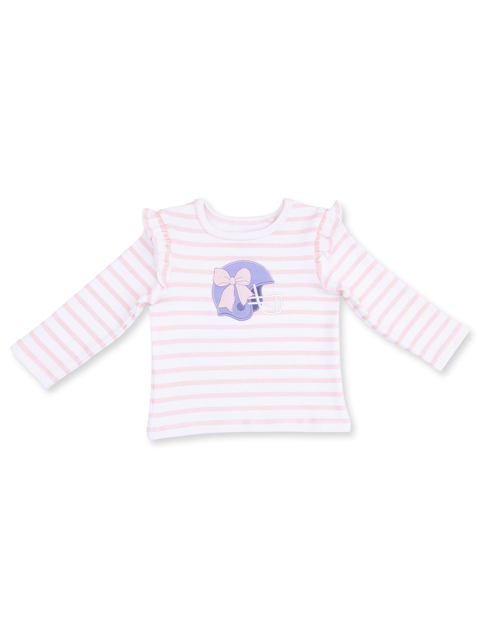 Long Sleeve Ruffle Tee, Football Helmets Pink