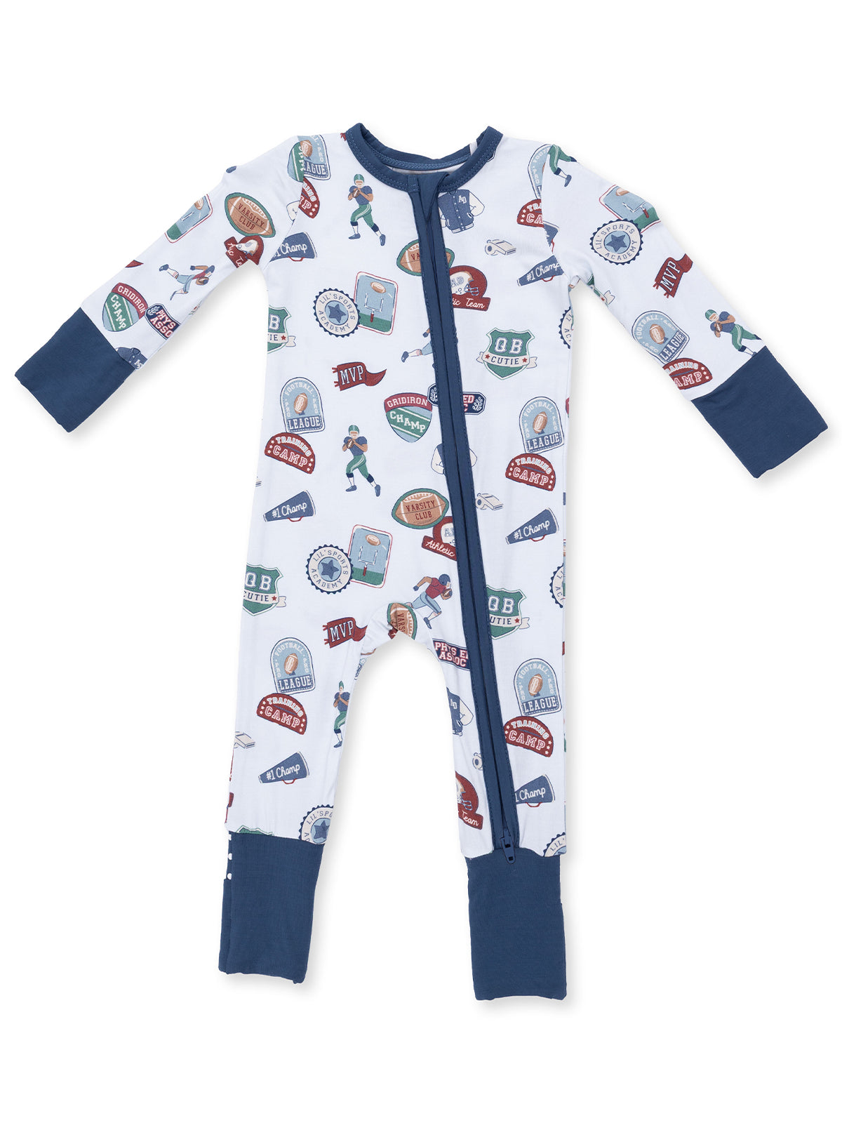 2-Way Zip Romper, Football Patches