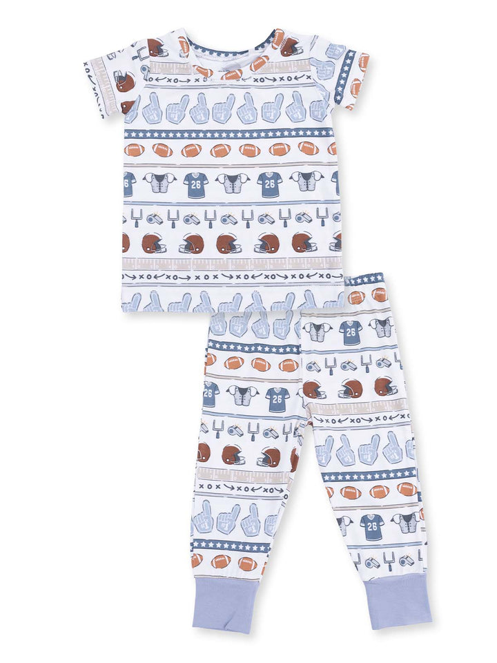 Boys' football-themed pajama set featuring playful designs and a comfortable fit.