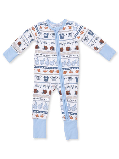 2-Way Zip Romper, Football Stripe