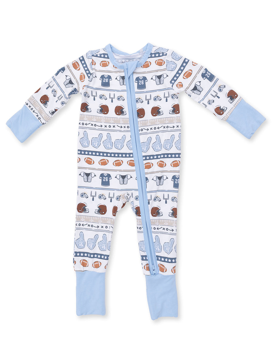 2-Way Zip Romper, Football Stripe