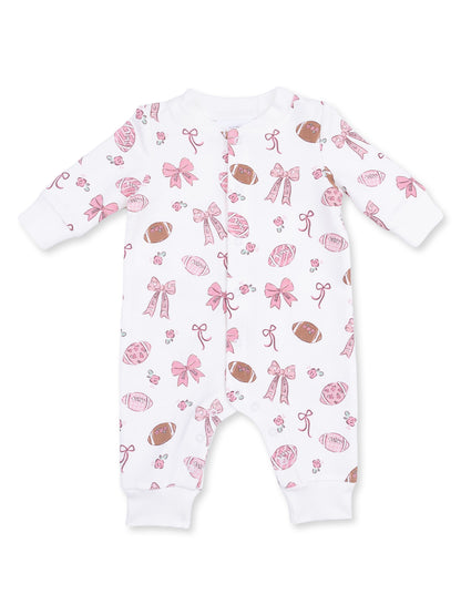 Baseball Collar Button Up Romper, Footballs and Bows