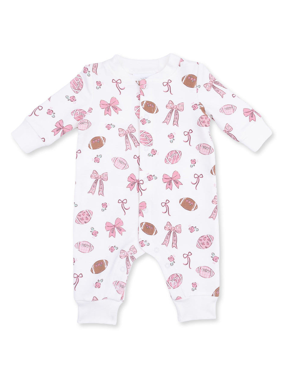 Baseball Collar Button Up Romper, Footballs and Bows