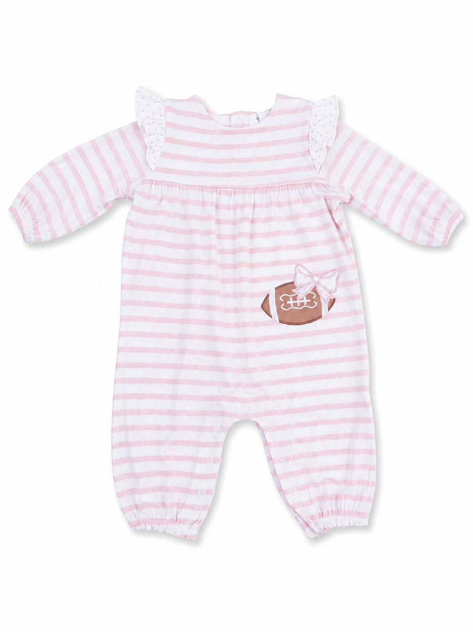Ruffle Sleeve Romper, Football Stripe