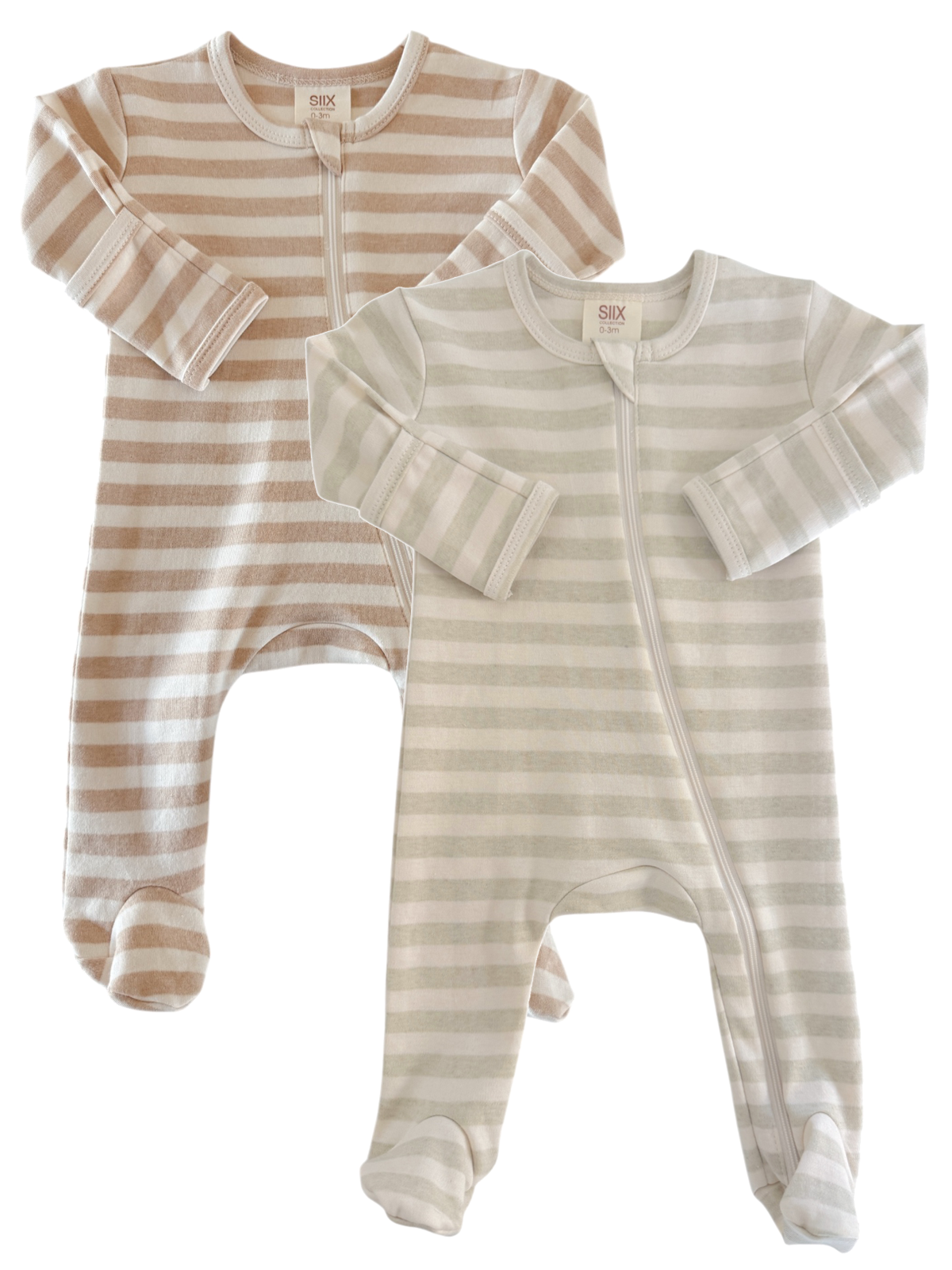 Biscuit Stripe & Sage Stripe / 2-Way Zip Footies 2-Pack
