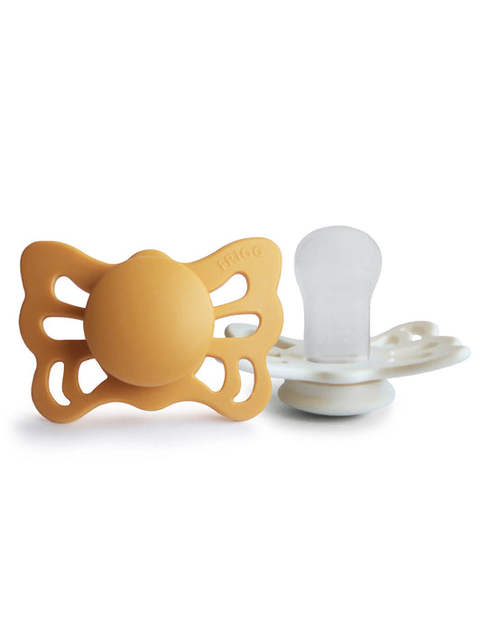 2-Pack Butterfly Anatomical Silicone Pacifiers, Honey Gold/Cream (0-6 months)