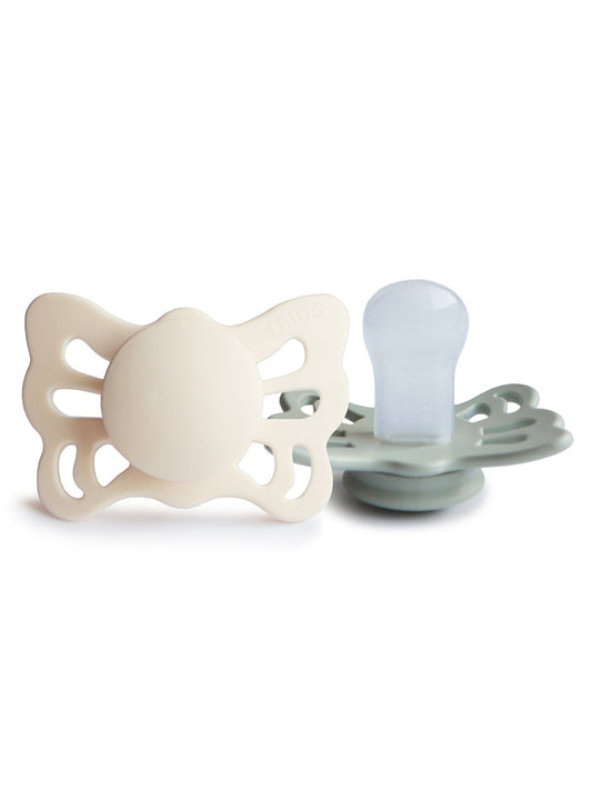 2-Pack Butterfly Anatomical Silicone Pacifiers, Cream/Sage (0-6 months)