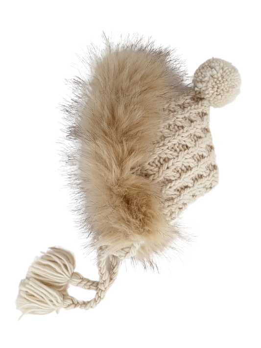 Fur Trimmed Bonnet, Natural