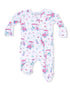 White baby onesie featuring colorful golf-themed illustrations and floral patterns. Perfect for playful outfits.