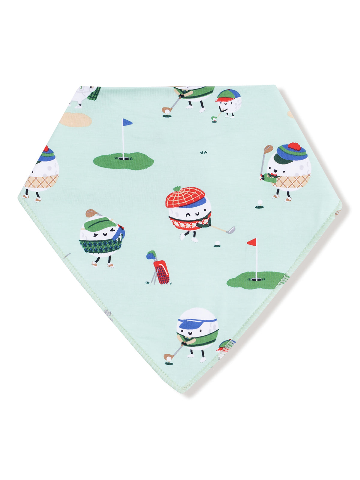 Mint green bandana with playful golf-themed ice cream illustrations and accessories. Perfect for fun occasions.