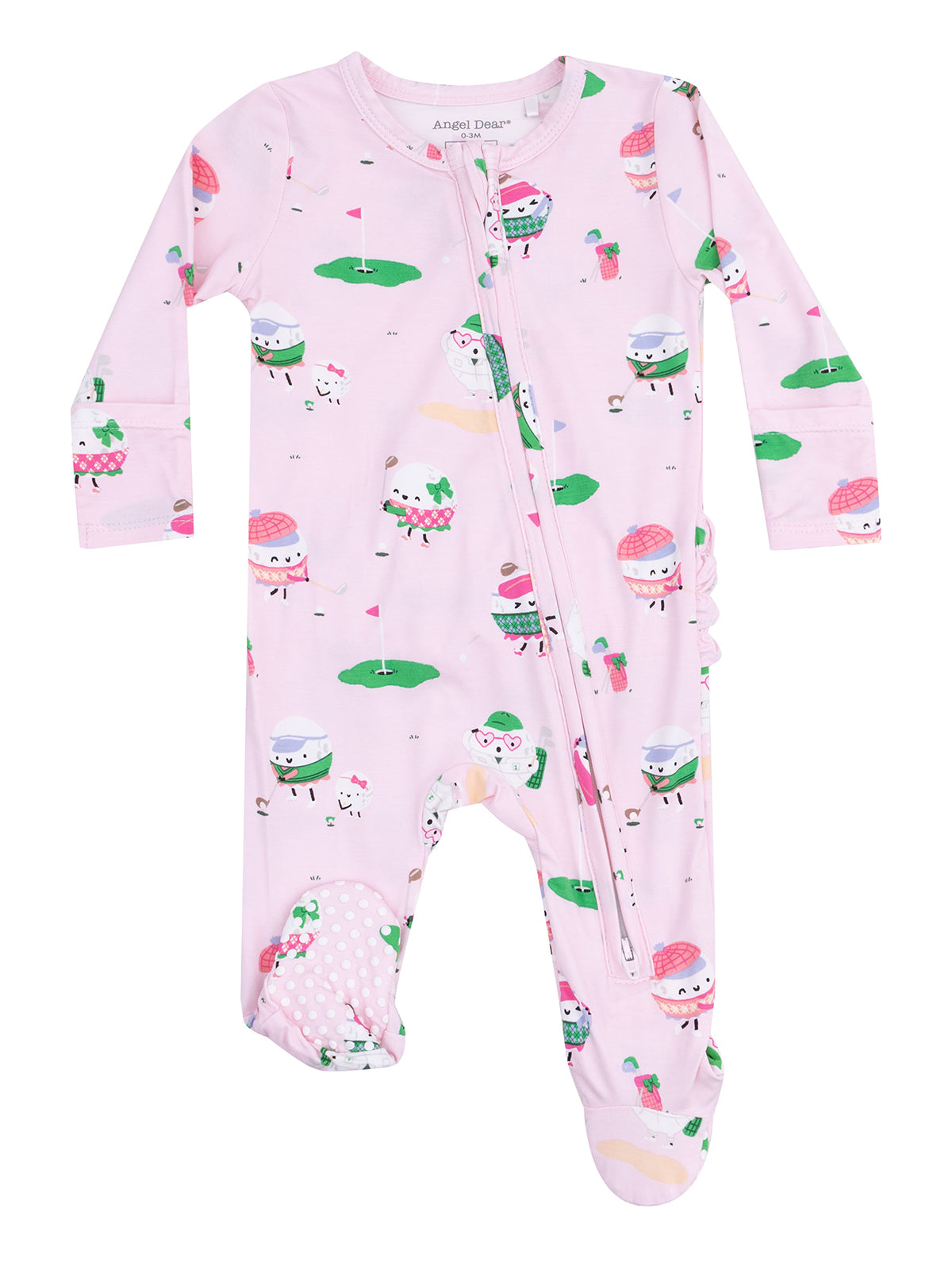 Pink baby onesie featuring fun ice cream character patterns and a zip closure, perfect for playtime and comfort.