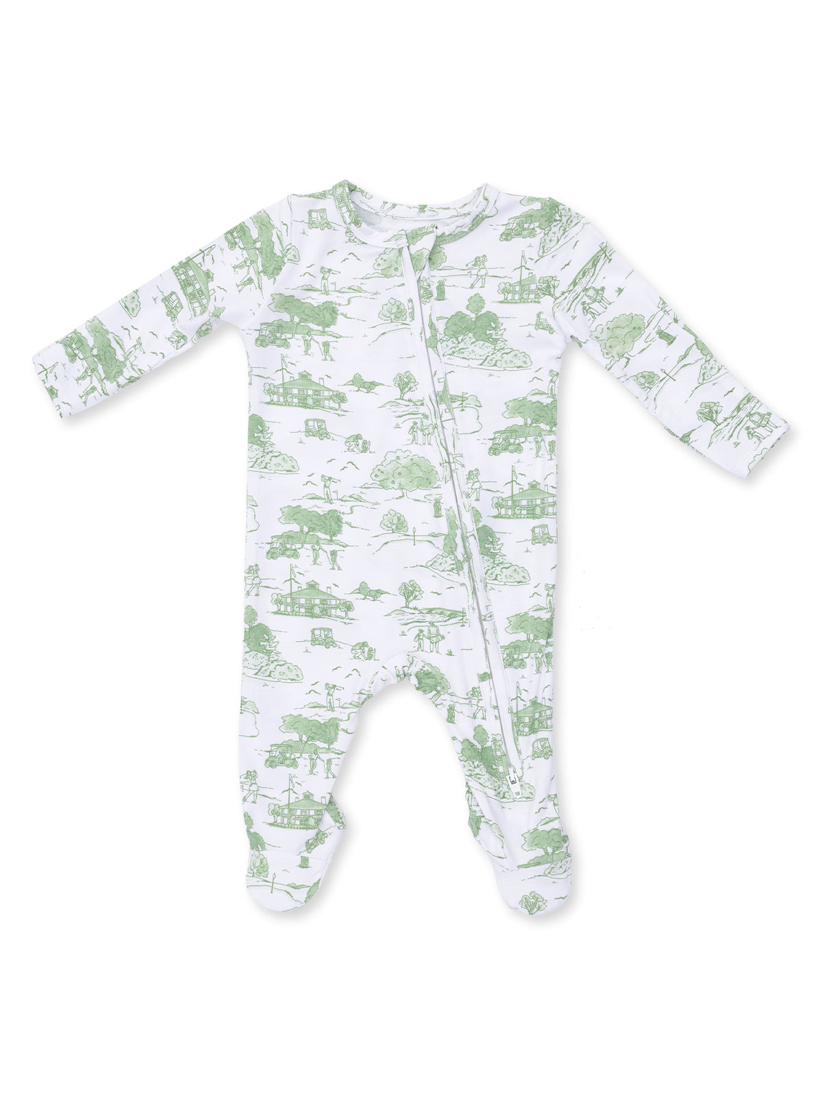 2-Way Zip Footie, Golf Toile Green