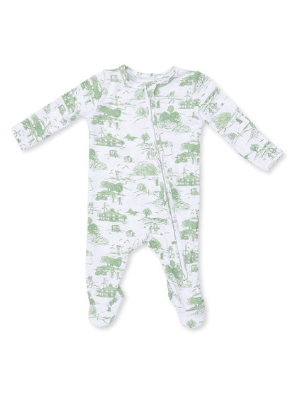 2-Way Zip Footie, Golf Toile Green