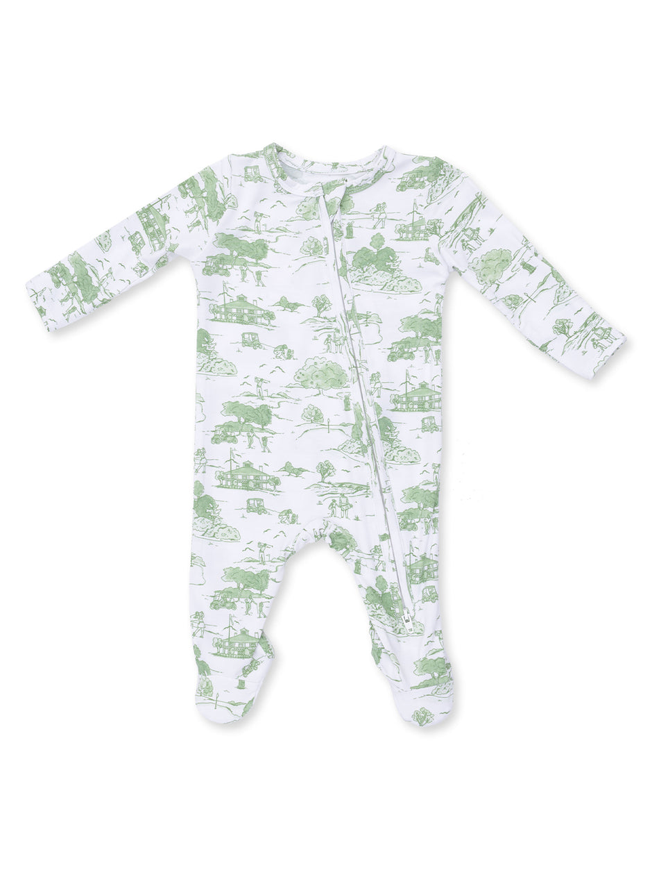 2-Way Zip Footie, Golf Toile Green