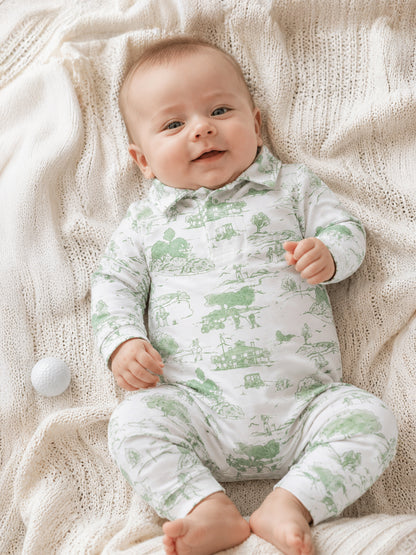 Polo Romper, Golf Toile Green