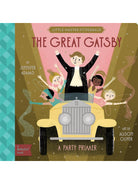Book cover of "The Great Gatsby: A Party Primer" featuring a character in a yellow car with dancing figures.