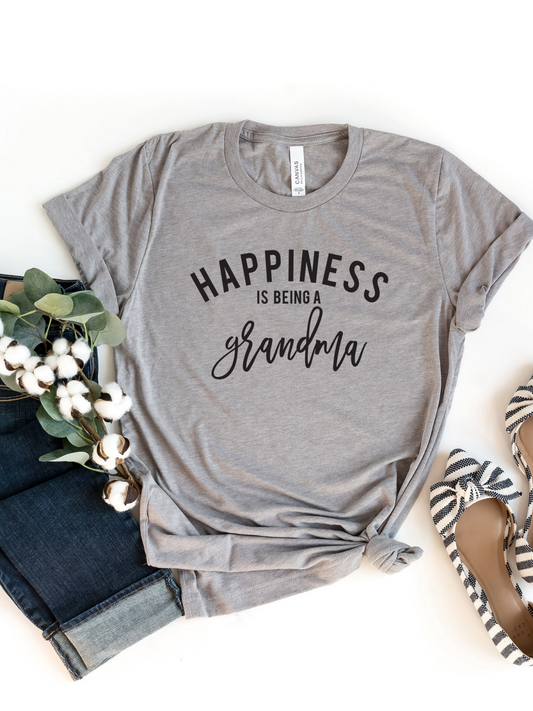 Happiness Is Being A Grandma Women's Graphic Tee, Grey