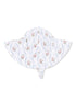 Floral sun hat with wide brim featuring a white background and pink and blue floral patterns.