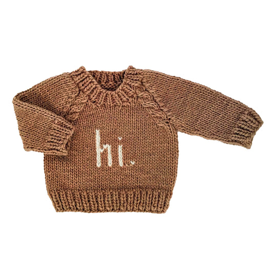 Hi. Crew Neck Knit Sweater, Pecan/Natural