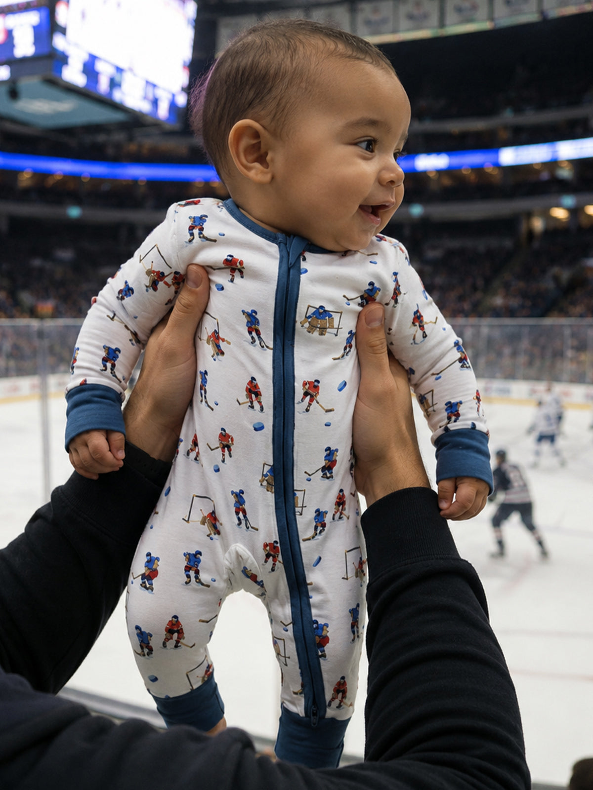 2-Way Zip Romper, Hockey Players