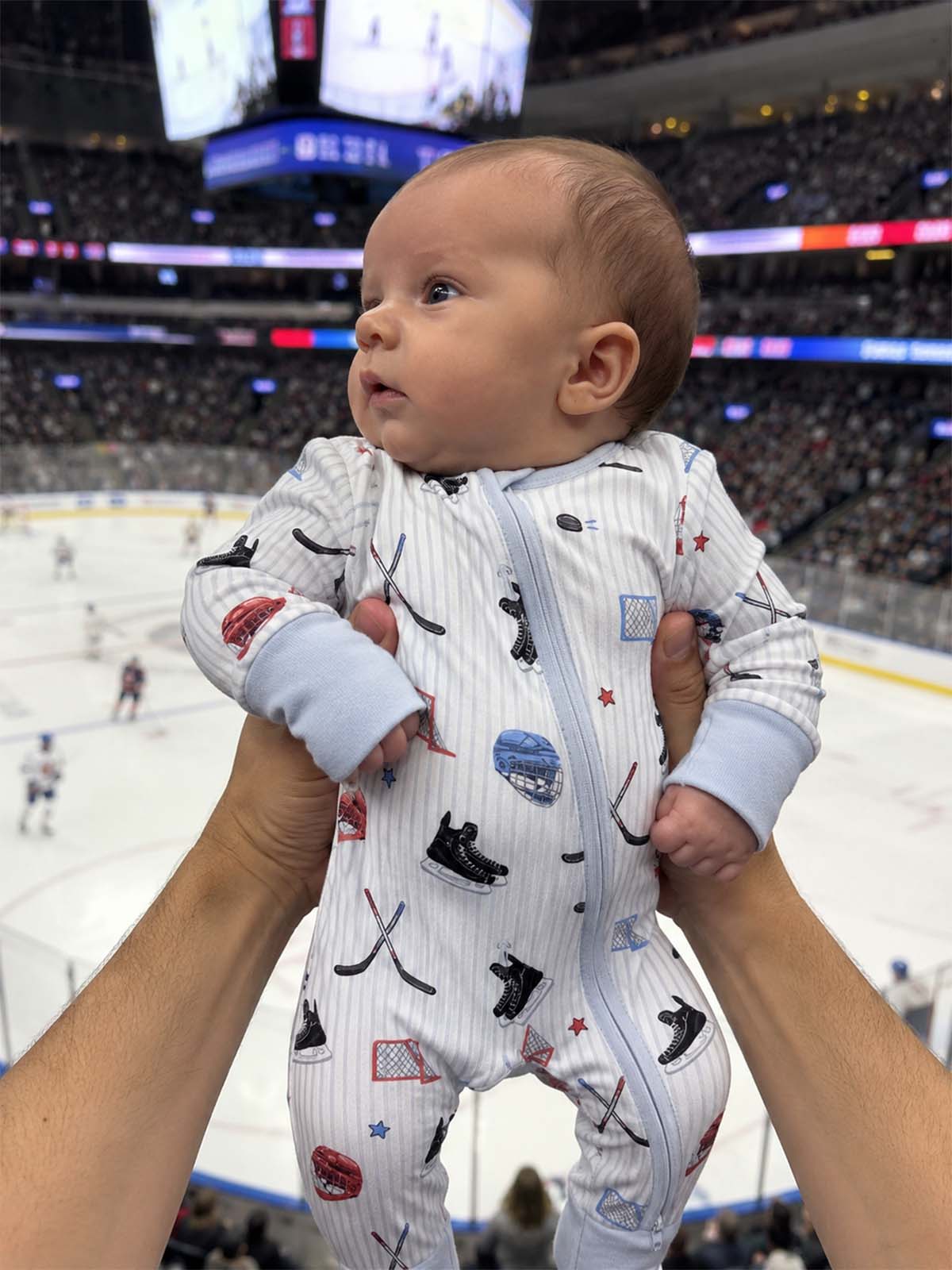 2-Way Zip Romper, Hockey Stripe